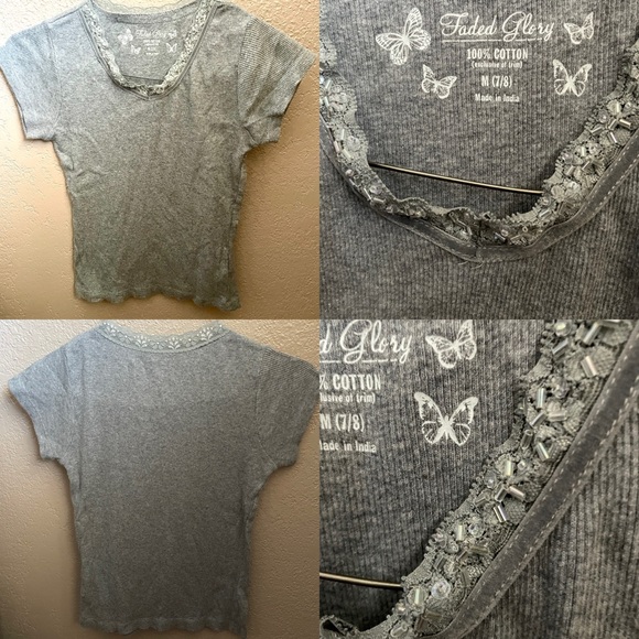 FADED GLORY Little Girls Vintage Y2K Beaded Ribbed Stretch Top Size M (7/8) - Picture 6 of 6